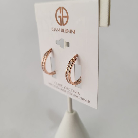 Giani Bernini Small Cubic Zirconia Inside Out Hoop Earrings Rose Gold NEW - Picture 5 of 6